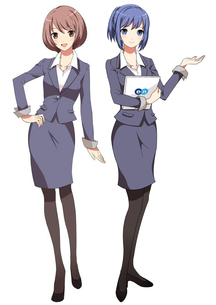 2girls, atsuki0814, black_footwear, black_legwear, blue_eyes, blue_hair, brown_eyes, brown_hair