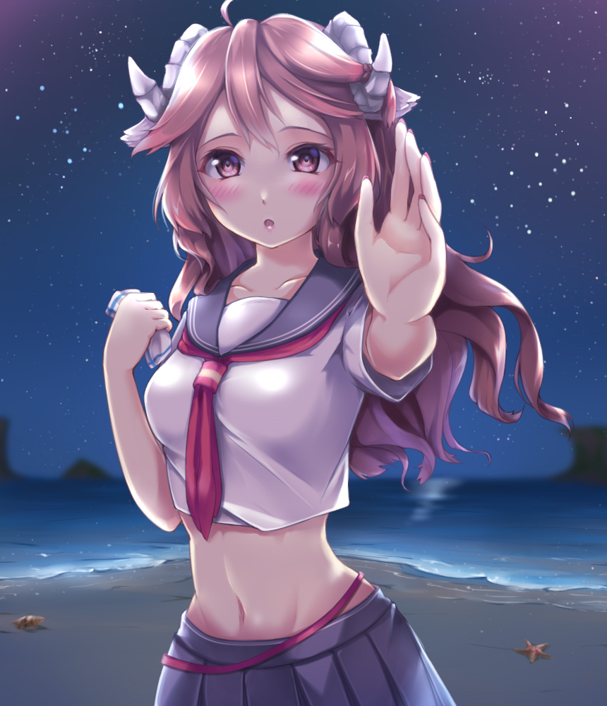 1girl, :o, ahoge, alternate_costume, animal_ears, arknights, beach, blush