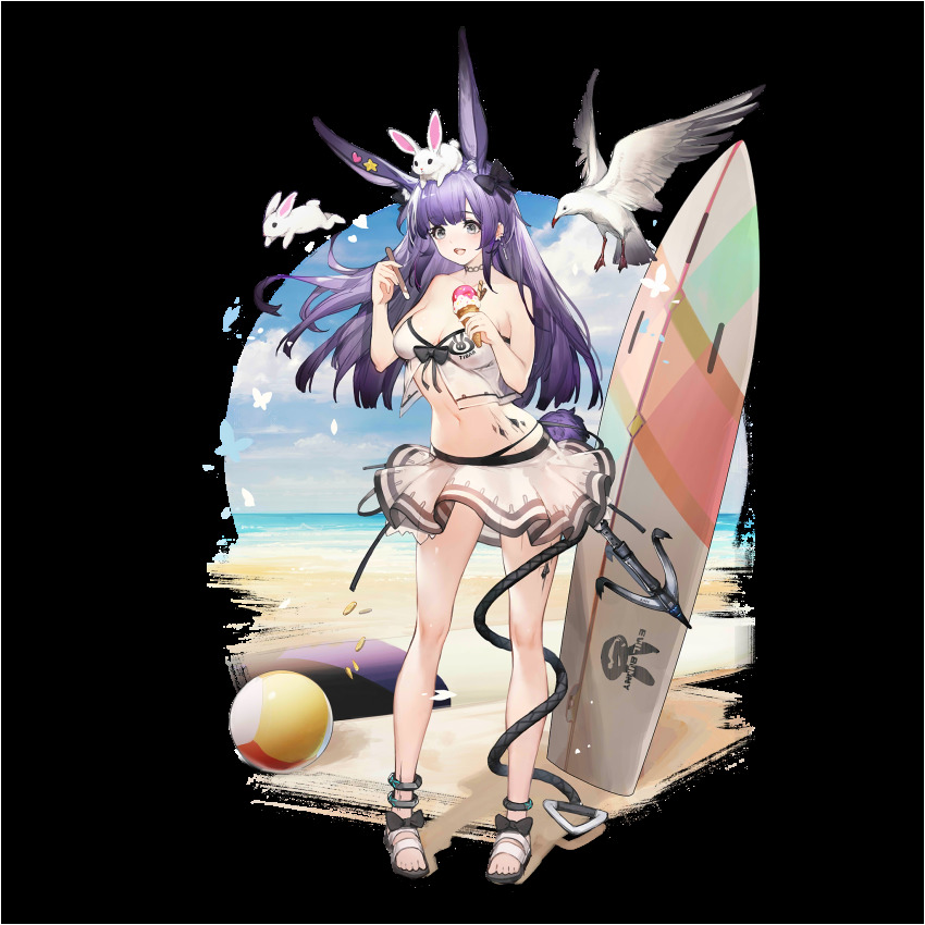 1girl, animal, animal_ears, animal_on_head, arknights, ball, bare_arms, bare_legs