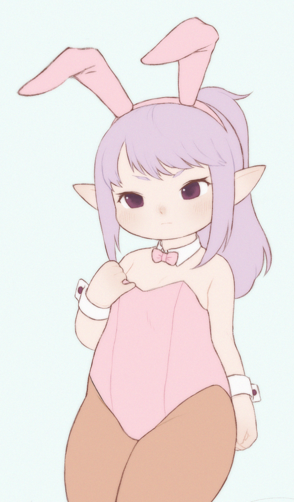 1girl, alternate_costume, animal_ears, bare_shoulders, black_pantyhose, blue_background, blush, bow