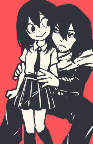 1boy, 1girl, age_difference, aged_down, asui_tsuyu, bad_id, bad_twitter_id, boku_no_hero_academia