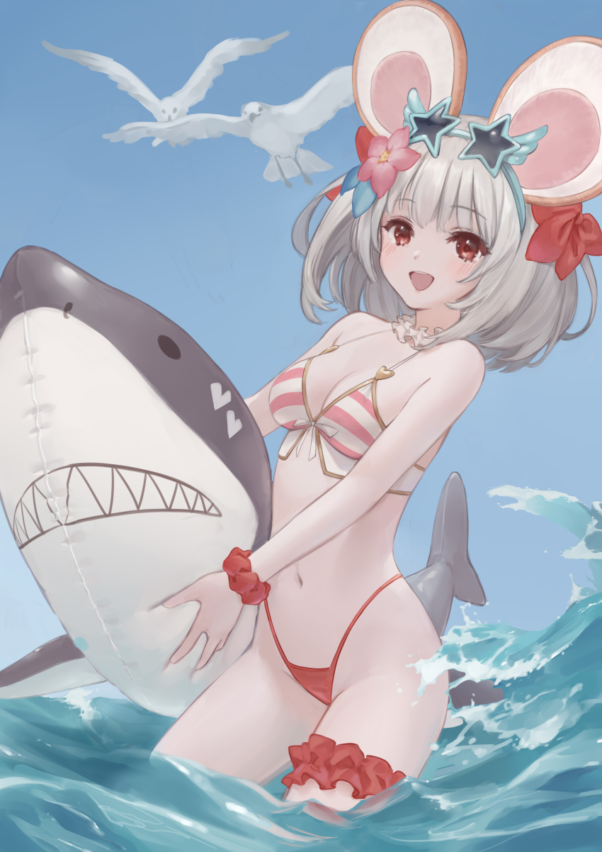 1girl, :d, absurdres, animal_ears, anouetto, bad_id, bad_pixiv_id, bare_shoulders