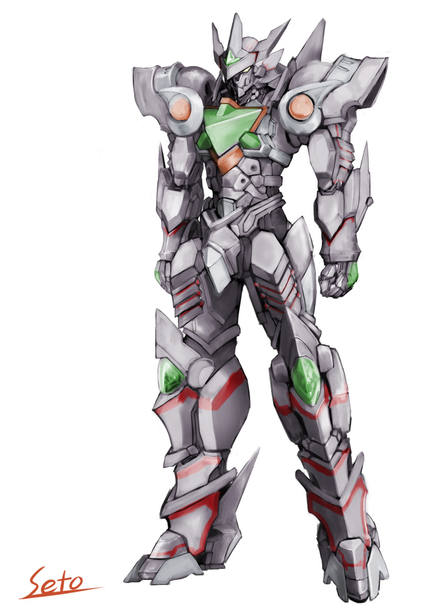 artist_name, clenched_hands, didalion, highres, looking_down, mecha, no_humans, one_eye_covered