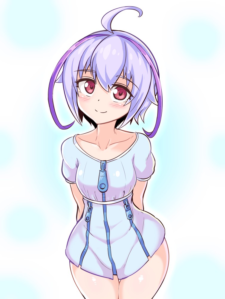 1girl, ahoge, azure_striker_gunvolt, azure_striker_gunvolt_1, blush, breasts, closed_mouth, cougar_(cougar1404)