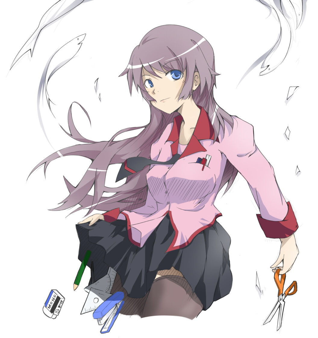 00s, 1girl, bad_id, bad_pixiv_id, bakemonogatari, blue_eyes, eraser, female_focus