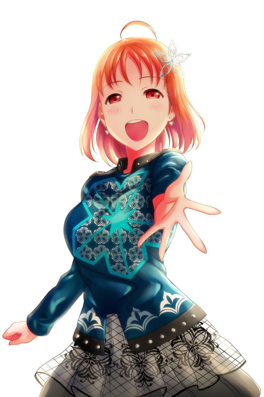 1girl, absurdres, artist_name, artist_request, bare_shoulders, black_footwear, black_skirt, blue_shirt