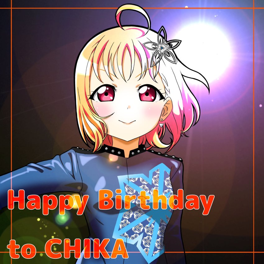 1girl, artist_name, artist_request, blue_shirt, blush, breasts, collared_shirt, earrings