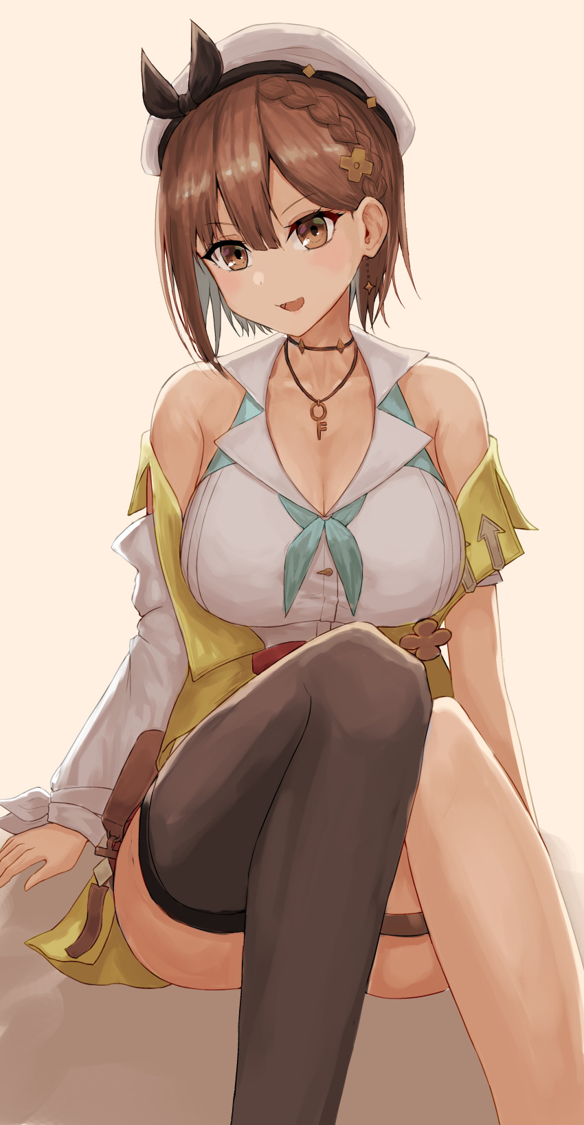 1girl, absurdres, atelier_(series), atelier_ryza, atelier_ryza_2, black_ribbon, braid, breasts