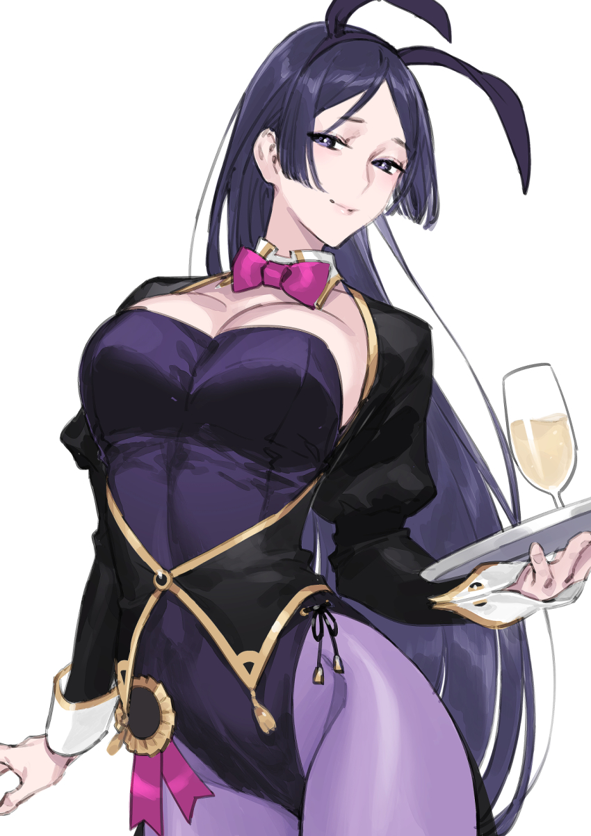 1girl, animal_ears, black_jacket, blush, breasts, cleavage, cup, drinking_glass