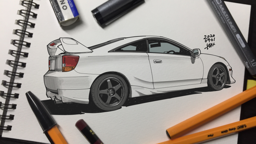 absurdres, art_tools_in_frame, bad_id, bad_pixiv_id, car, eraser, highres, motor_vehicle