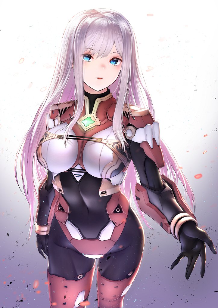 1girl, alexandra_(suzuame_yatsumi), alexandra_viktorovna_dashkova_(tukikagerou), armor, black_bodysuit, blue_eyes, blush, bodysuit