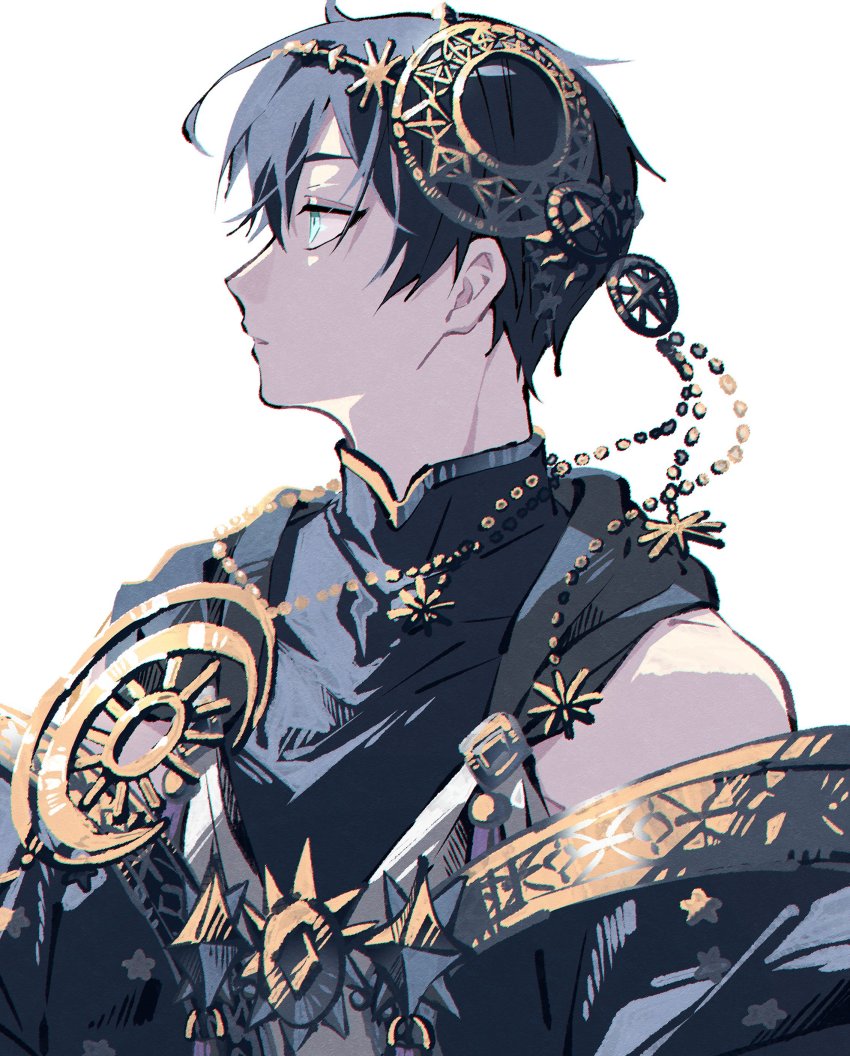 absurdres, blue_eyes, blue_hair, deuce_spade, deuce_spade_(starsending_robes), hair_between_eyes, hair_ornament, headpiece