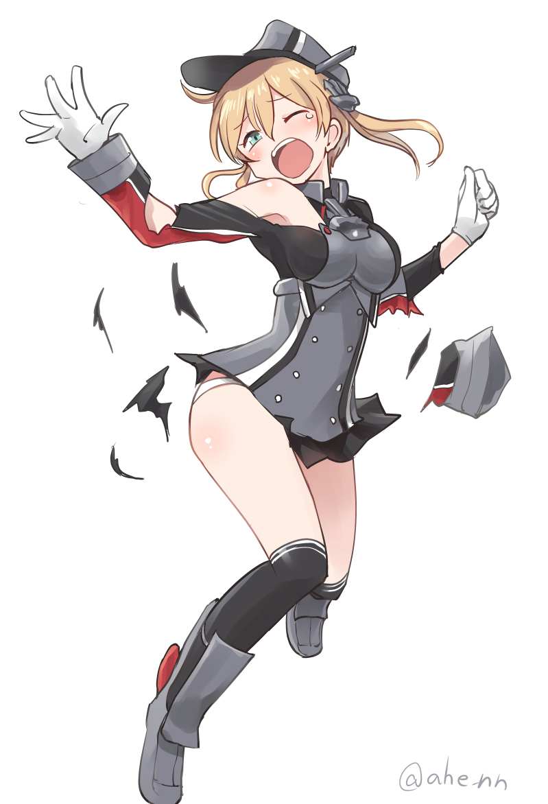 1girl, ahenn, anchor_hair_ornament, black_skirt, black_socks, blonde_hair, commentary_request, full_body