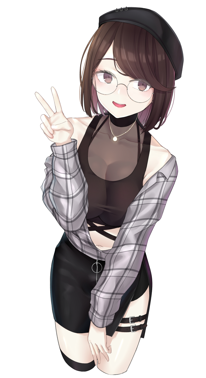 1girl, absurdres, bare_shoulders, beret, black_choker, black_hat, black_skirt, black_tank_top