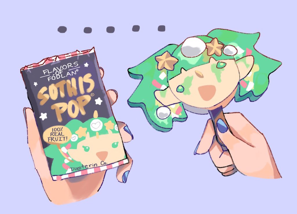 ..., disembodied_hand, dixoterin, english_text, fire_emblem, fire_emblem:_three_houses, food, grey_background, holding, nail_polish, nintendo, popsicle, simple_background, solo, sothis_(fire_emblem), wrapper