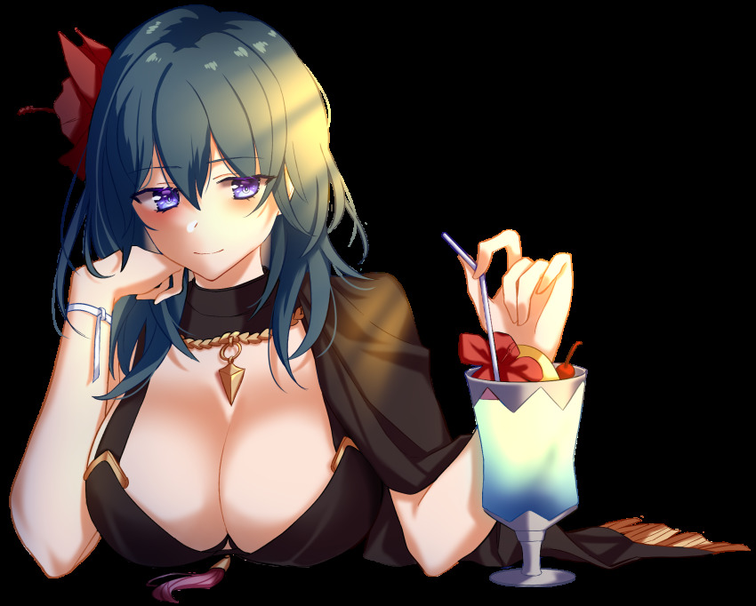 1girl, arcelle, bikini, black_bikini, blue_eyes, blue_hair, breasts, female_byleth_(fire_emblem)