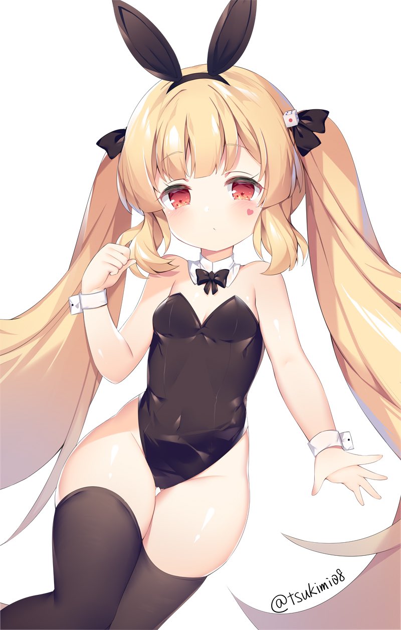 1girl, animal_ears, arm_up, azur_lane, bare_shoulders, black_leotard, black_thighhighs, blonde_hair