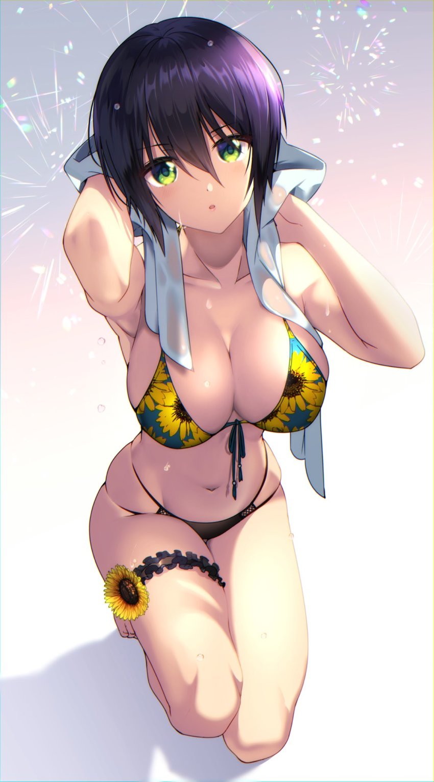 1girl, :o, arm_up, armpits, bad_id, bad_twitter_id, bare_shoulders, bikini