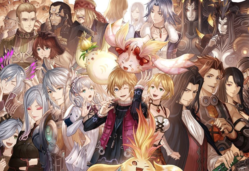 >_<, ._., 6+boys, 6+girls, :d, alvis_(xenoblade), bandage_on_face, bandages, bandana, black_hair, blonde_hair, blue_eyes, brother_and_sister, collarbone, cyborg, dark_skin, dickson_(xenoblade), dunban_(xenoblade), egil_(xenoblade), everyone, eyeshadow, fiora_(xenoblade), gadolt_(xenoblade), gael'gar, galea_(xenoblade), hand_on_another's_head, head_wings, jewelry, juju_(xenoblade), juliet_sleeves, kallian_antiqua, kino_(xenoblade), klaus_(xenoblade), long_sleeves, makeup, melia_antiqua, mole, mole_under_eye, multiple_boys, multiple_girls, mumkhar_(xenoblade), nene_(xenoblade), nintendo, one_eye_closed, open_mouth, otharon_(xenoblade), pendant, ponspector_(xenoblade), puffy_sleeves, reyn_(xenoblade), riki_(xenoblade), scowl, sharla_(xenoblade), short_hair, shulk_(xenoblade), siblings, silver_hair, smile, teelan_(xenoblade), tenyo0819, tyrea_(xenoblade), vanea_(xenoblade), vangarre_(xenoblade), wings, xenoblade_chronicles, xenoblade_chronicles:_future_connected, xenoblade_chronicles_(series), xenoblade_chronicles_1