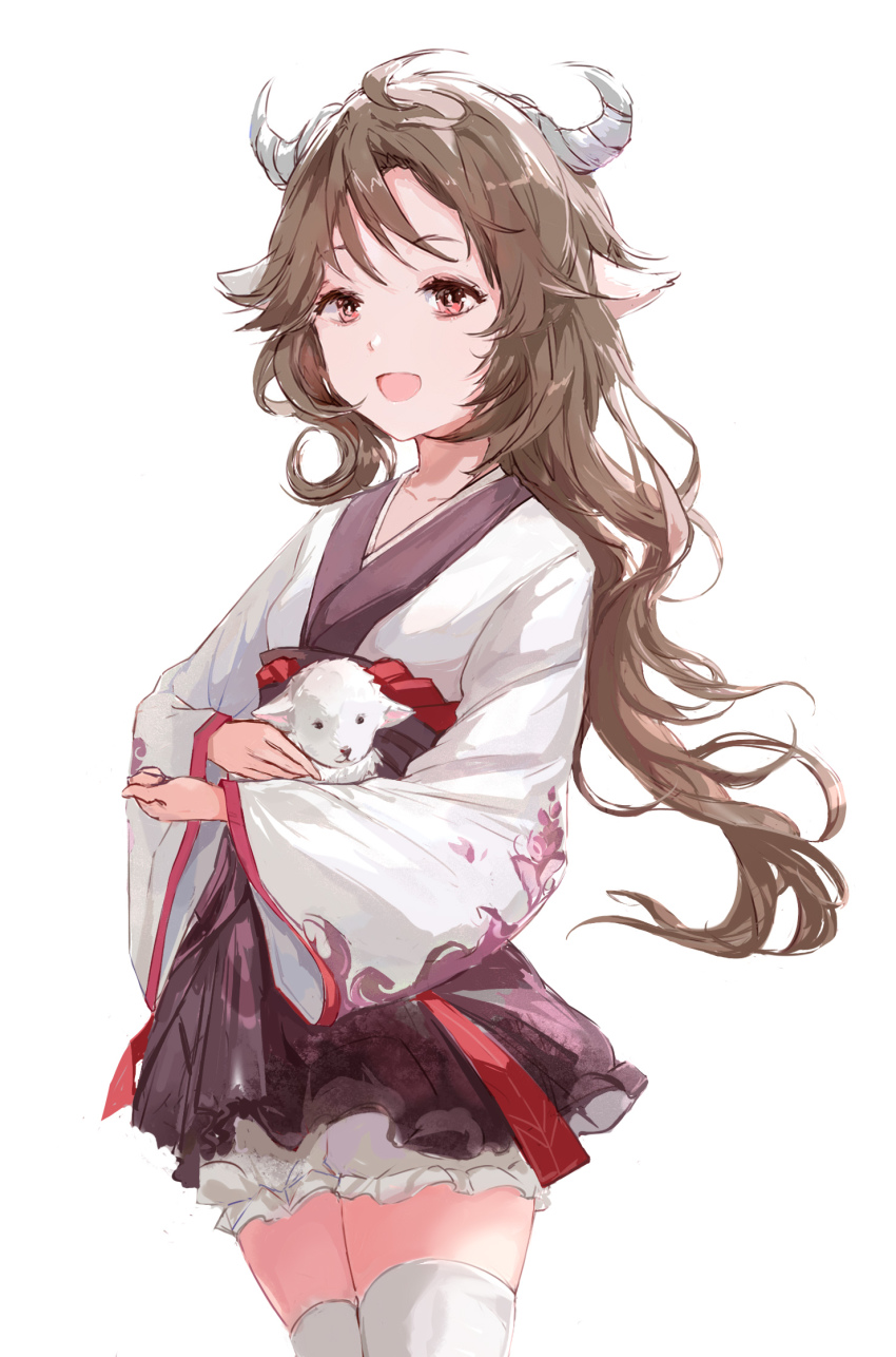 1girl, alternate_costume, animal, animal_ears, arknights, brown_hair, eyjafjalla_(arknights), highres