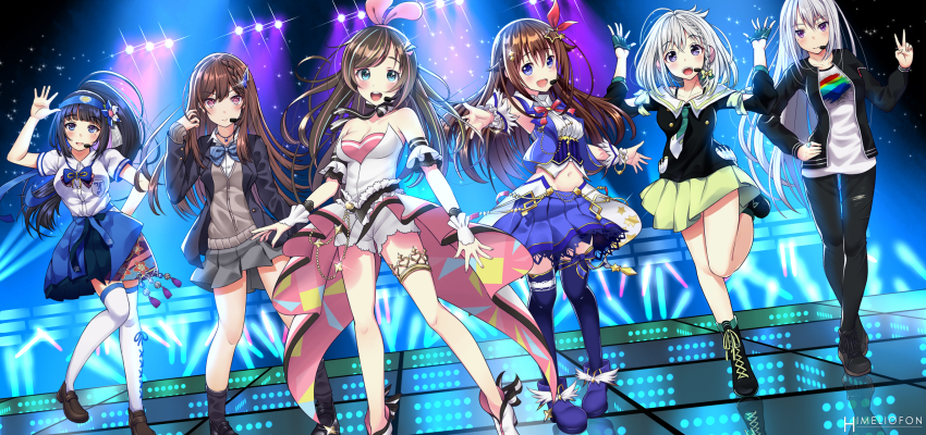 6+girls, aoi_ch., braid, brown_hair, cocoa_music, doumyouji_cocoa, fuji_aoi, highres