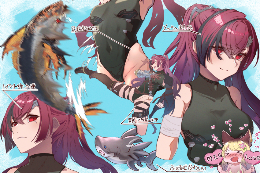 2girls, animal_ears, bandages, bandaged_arm, blonde_hair, blush, covered_navel, cross_scar