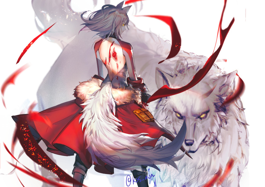 1girl, animal_ears, arknights, ass, backless_outfit, bodysuit, boots, floating_hair