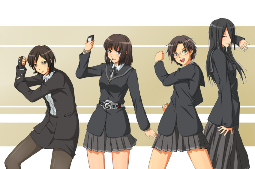 4girls, amagami, belt, cure_black, cure_white, fingerless_gloves, futari_wa_precure, gloves