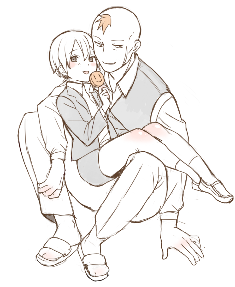 2boys, black_hair, candy_apple, darren_shan, food, formal_clothes, larten_crepsley, male_focus