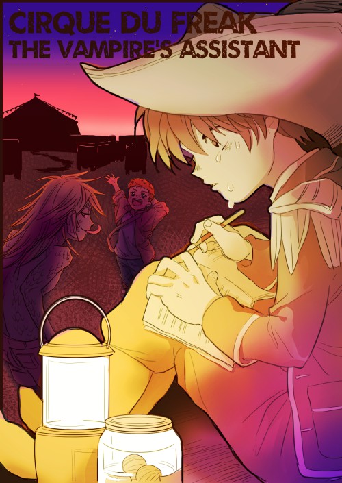 3boys, bad_id, bad_pixiv_id, black_hair, darren_shan, evra_von, grey_hair, hat, lantern, long_hair, male_focus, monster_boy, multiple_boys, necktie, onion, pirate_costume, pirate_hat, sam_grest, scales, short_hair, smile, tears, the_saga_of_darren_shan, vampire, yamado