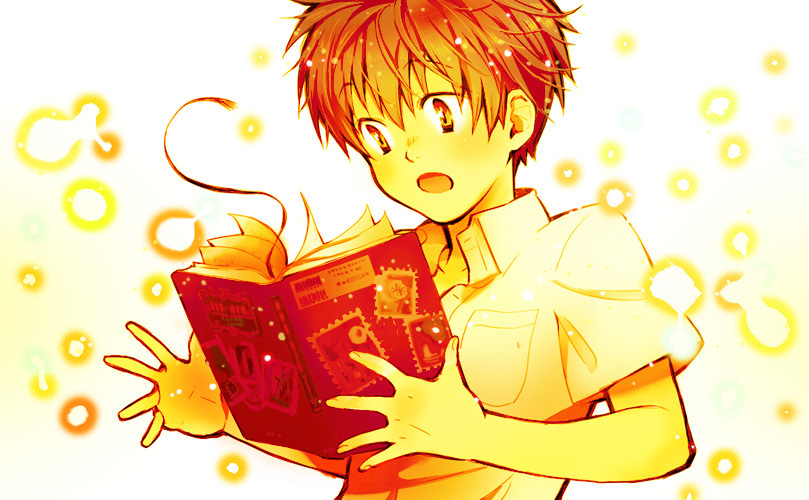 1boy, bad_id, bad_pixiv_id, black_hair, book, darren_shan, floating, floating_object