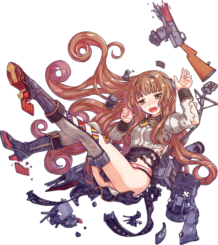 1girl, acea4, bad_id, bad_twitter_id, black_skirt, brown_hair, browning_auto_5, damaged