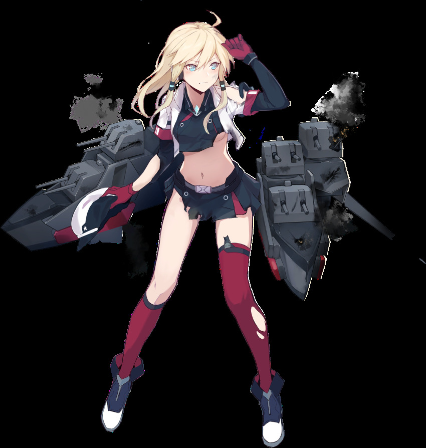 1girl, ankle_boots, belt, black_shirt, black_skirt, blonde_hair, blouse, blue_eyes