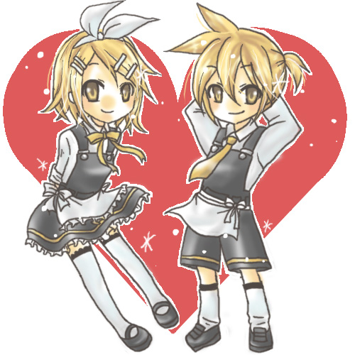 1boy, 1girl, blonde_hair, brother_and_sister, hair_ornament, hair_ribbon, hairclip, heart