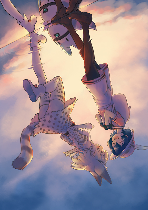 2girls, animal_ears, animal_print, backpack, bad_id, bad_twitter_id, bag, bare_shoulders