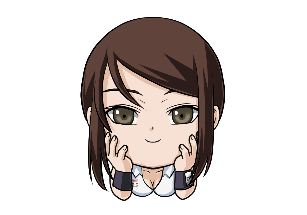 1girl, ameno_(naruto), bracelet, breasts, brown_eyes, brown_hair, chibi, cleavage