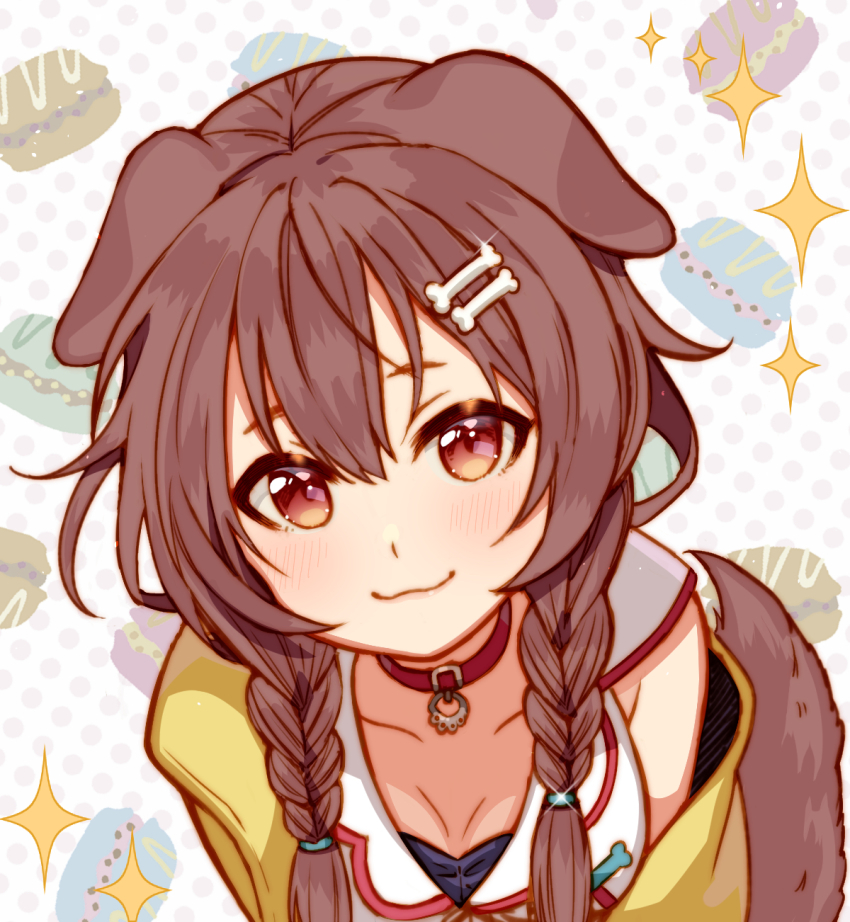 1girl, :3, animal_ears, bad_id, bad_pixiv_id, bone_hair_ornament, braid, brown_eyes