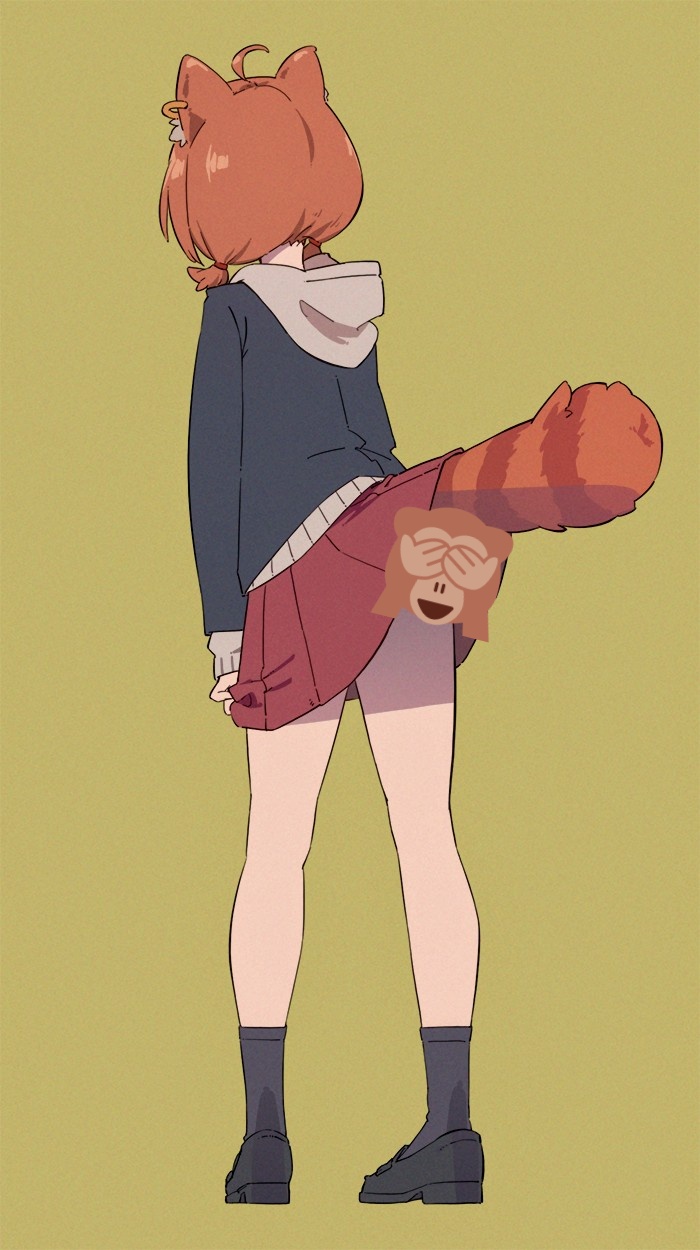 1girl, ahoge, animal_ear_fluff, black_jacket, black_shoes, black_socks, blazer, brown_background