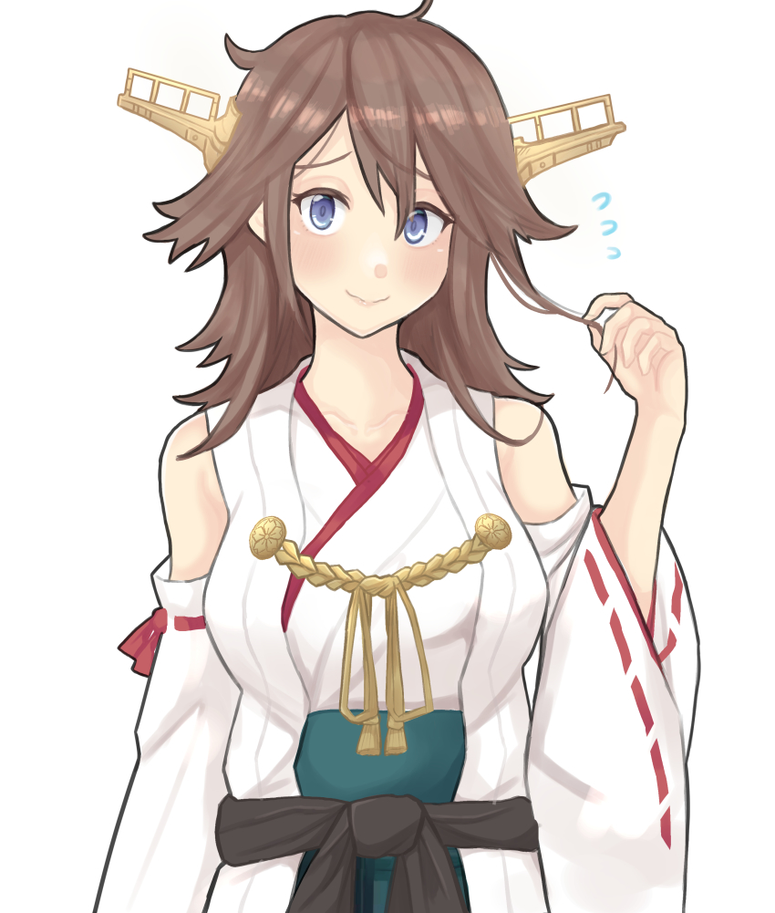 1girl, absurdres, alternate_hair_length, alternate_hairstyle, brown_hair, commentary_request, detached_sleeves, dokuganryuu