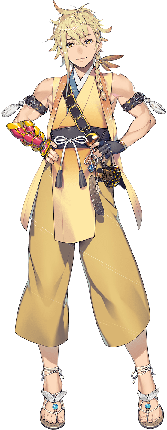 1boy, black_gloves, blonde_hair, braid, chiganemaru_(touken_ranbu), feather_hair_ornament, feathers, fingerless_gloves