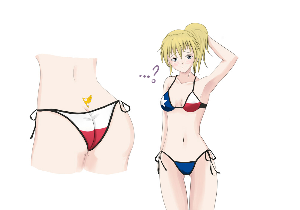 00s, armpits, ass, bikini, blonde_hair, butt_crack, miang, swimsuit