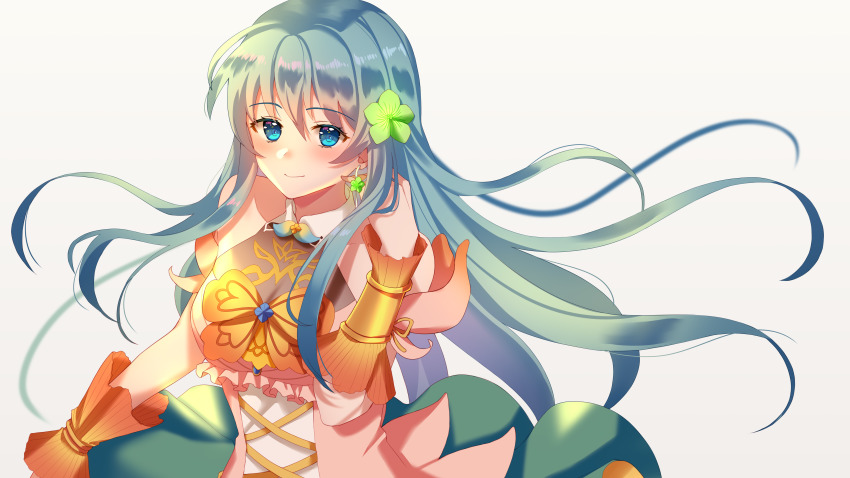 1girl, absurdres, alternate_costume, aqua_hair, arcelle, bare_shoulders, blue_eyes, blue_hair
