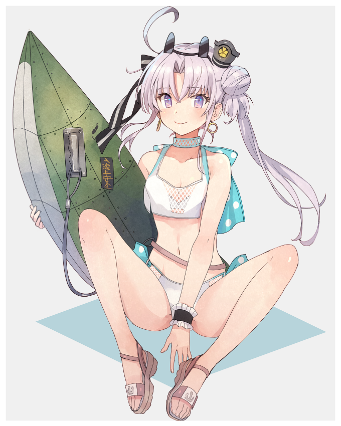 1girl, ahoge, akitsushima_(kancolle), akitsushima_(swimsuit)_(kancolle), bikini, blush, breasts, cleavage