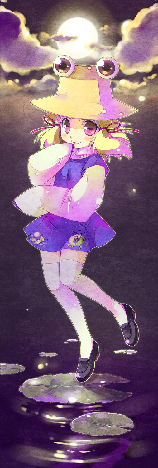 1girl, bad_id, bad_pixiv_id, blonde_hair, female_focus, full_body, hat, highres