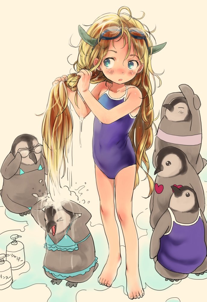 >_<, 1girl, ahoge, animal, bare_arms, bare_legs, bare_shoulders, barefoot