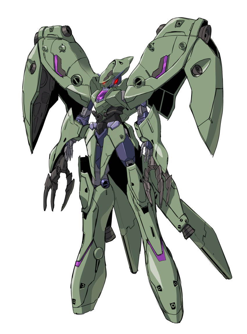 absurdres, alus_core_gundam, claws, floating, fusion, glowing, glowing_eye, gundam