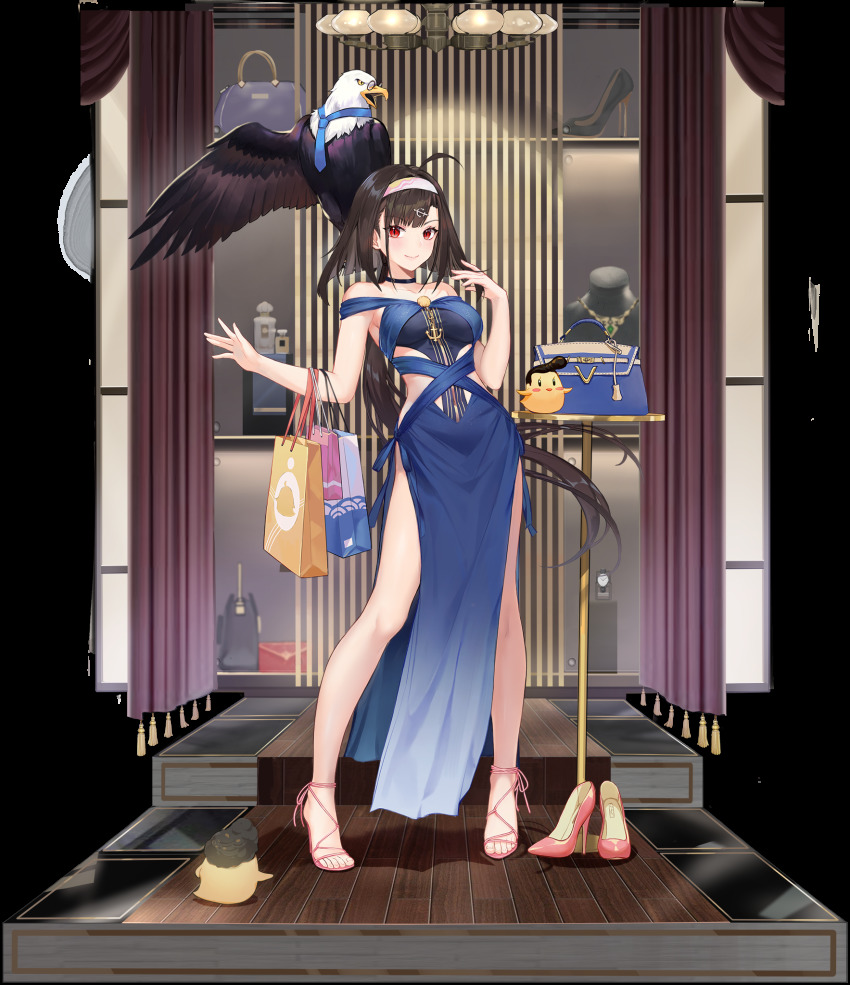 1girl, ahoge, anchor_hair_ornament, animal, atdan, azur_lane, baby_animal, bag