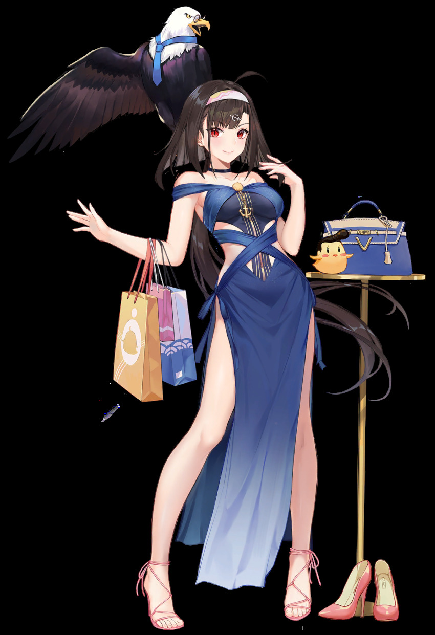 1girl, ahoge, anchor_hair_ornament, animal, atdan, azur_lane, baby_animal, bag