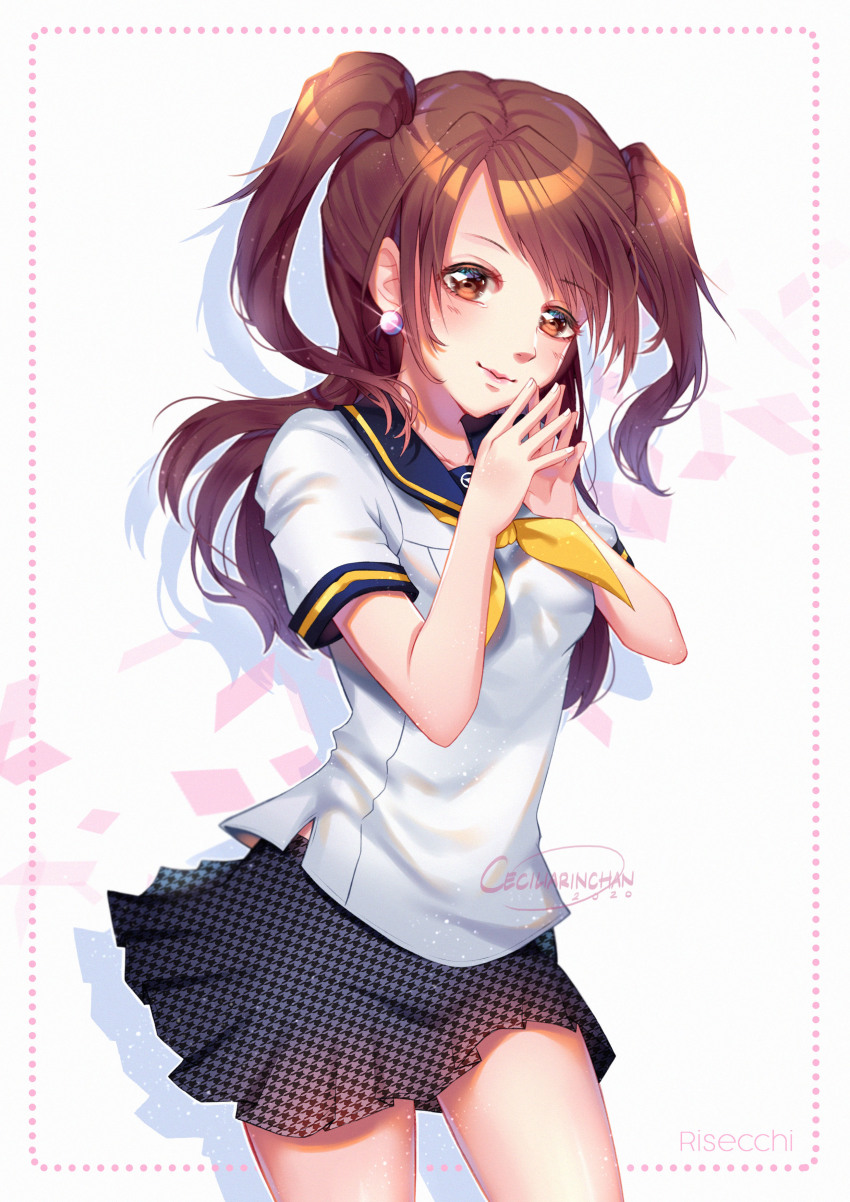 1girl, absurdres, black_sailor_collar, brown_eyes, brown_hair, ceciliarinchan, closed_mouth, collared_shirt