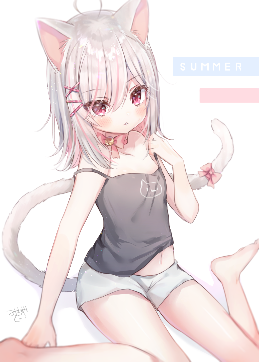1girl, ahoge, animal_ear_fluff, animal_ears, bad_id, bad_pixiv_id, bare_arms, bare_shoulders